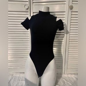 Black Bodysuit - Off the shoulder Mock Neck Size S